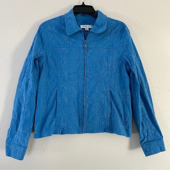 Vintage Coldwater Creek Blue Floral Textured Jacket Medium - Picture 1 of 7